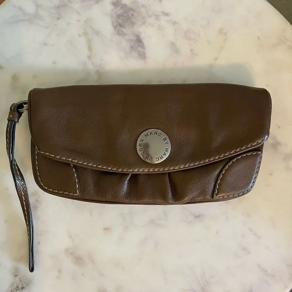 Marc By Marc Jacobs Pebbled Brown Leather Clutch